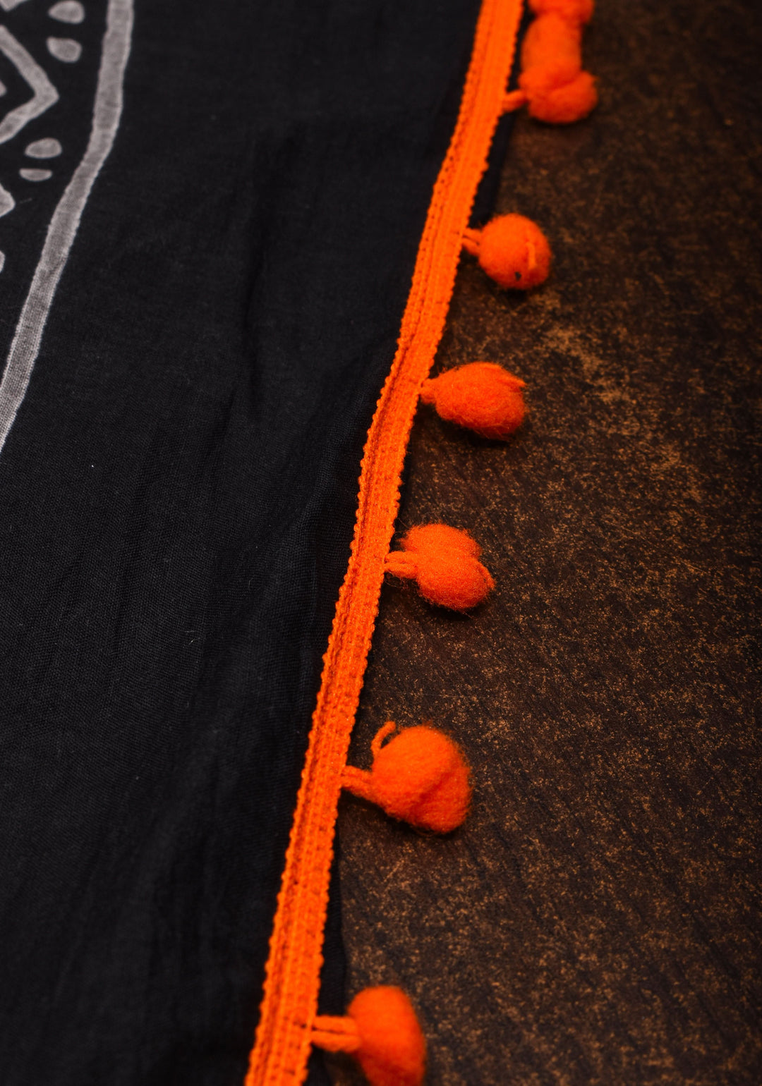 Sanganeri Hand block Printed Mul Cotton Saree in Black with Orange