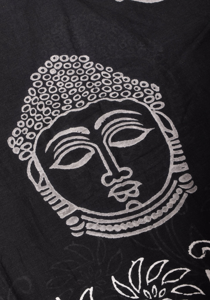 Sanganeri Hand block Printed Mul Cotton Saree in Black with Orange