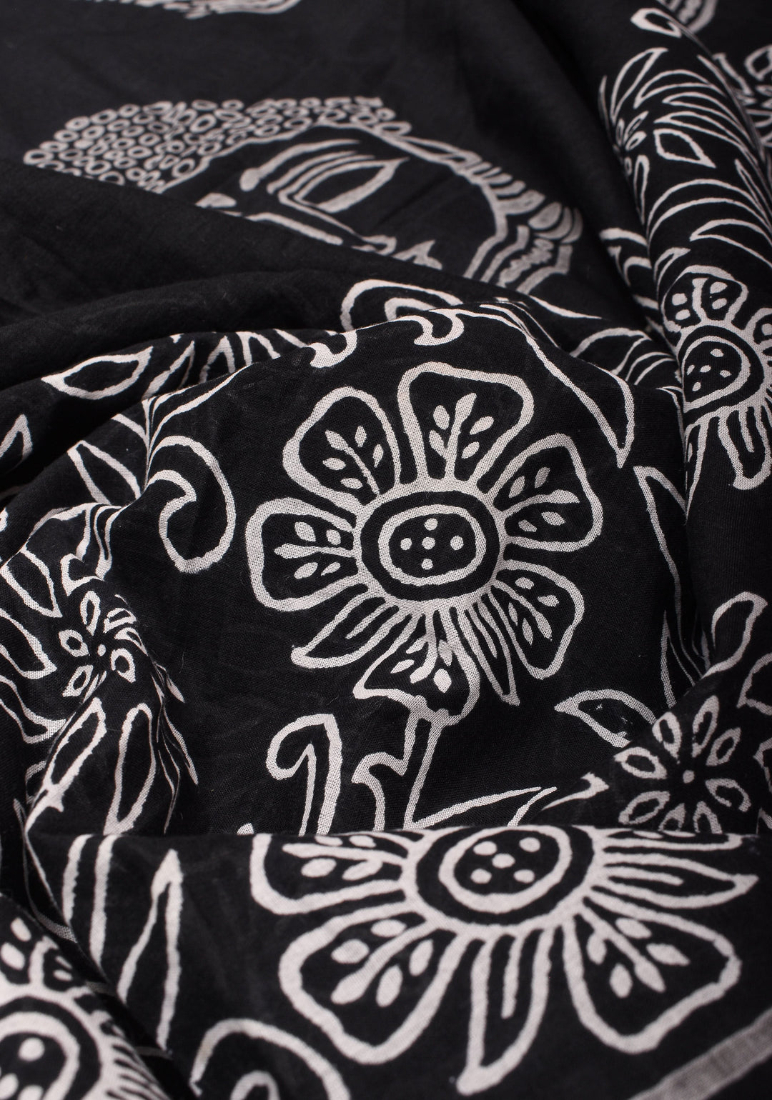 Sanganeri Hand block Printed Mul Cotton Saree in Black with Orange