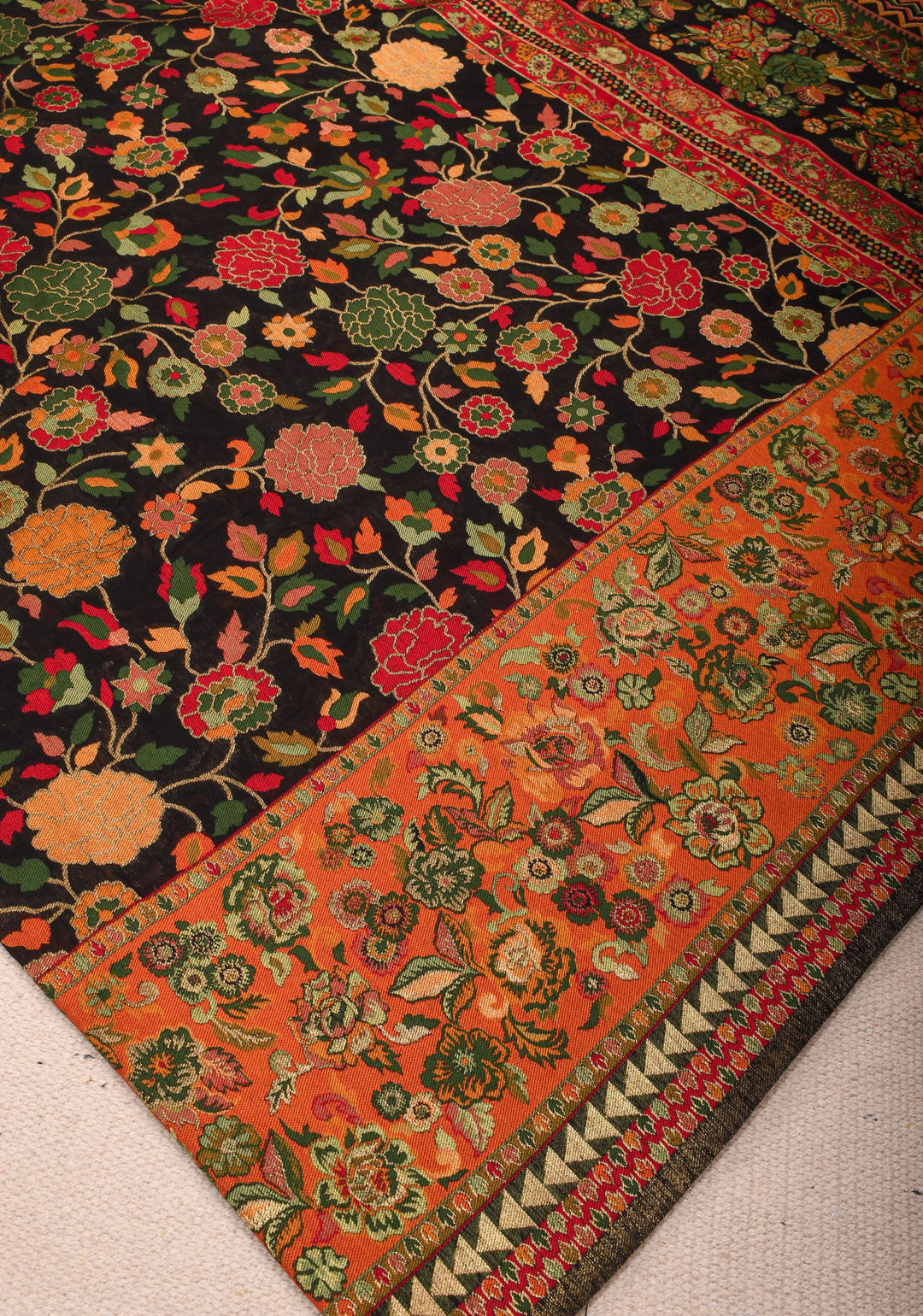 Black Rayon Saree with Kani Design and Floral Design