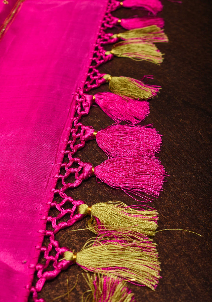 Moss Yellow Kanjivaram Silk Saree with Sequins and cutdana work and Hand Embroidery | SILK MARK CERTIFIED