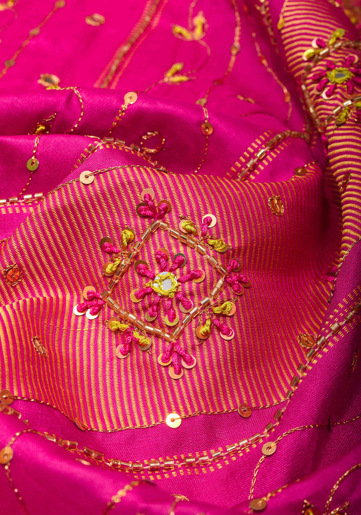 Moss Yellow Kanjivaram Silk Saree with Sequins and cutdana work and Hand Embroidery | SILK MARK CERTIFIED