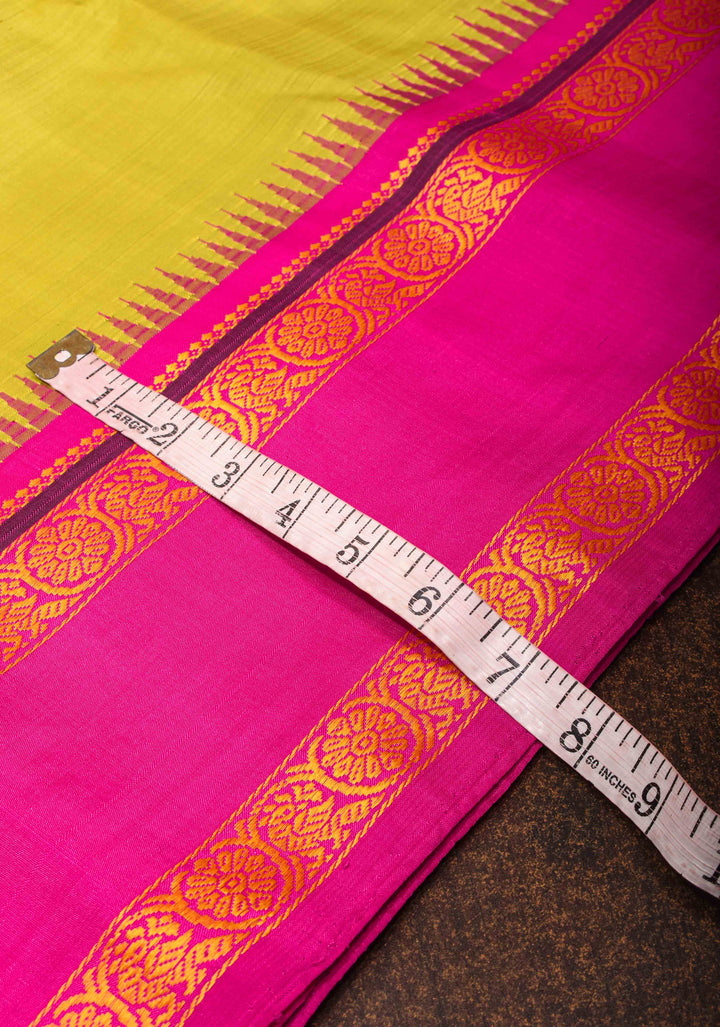 Moss Yellow Kanjivaram Silk Saree with Sequins and cutdana work and Hand Embroidery | SILK MARK CERTIFIED
