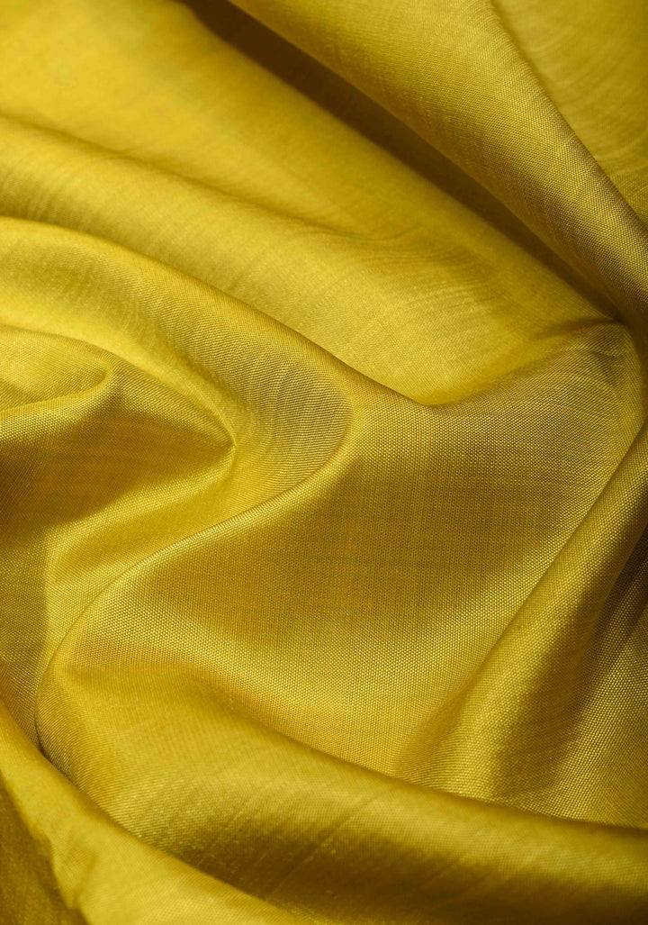 Moss Yellow Kanjivaram Silk Saree with Sequins and cutdana work and Hand Embroidery | SILK MARK CERTIFIED