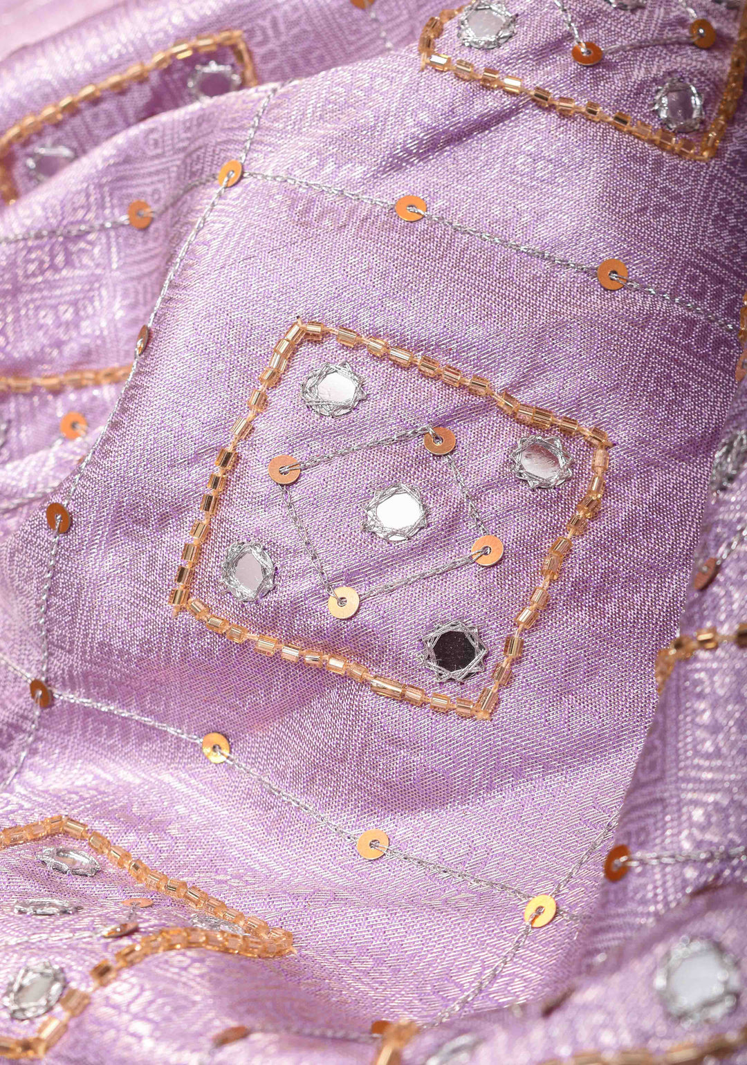 Lavender Brocade kanjivaram silk saree with Sequins Cutdana Mirror Handwork on Borders and pallu  | SILK MARK CERTIFIED