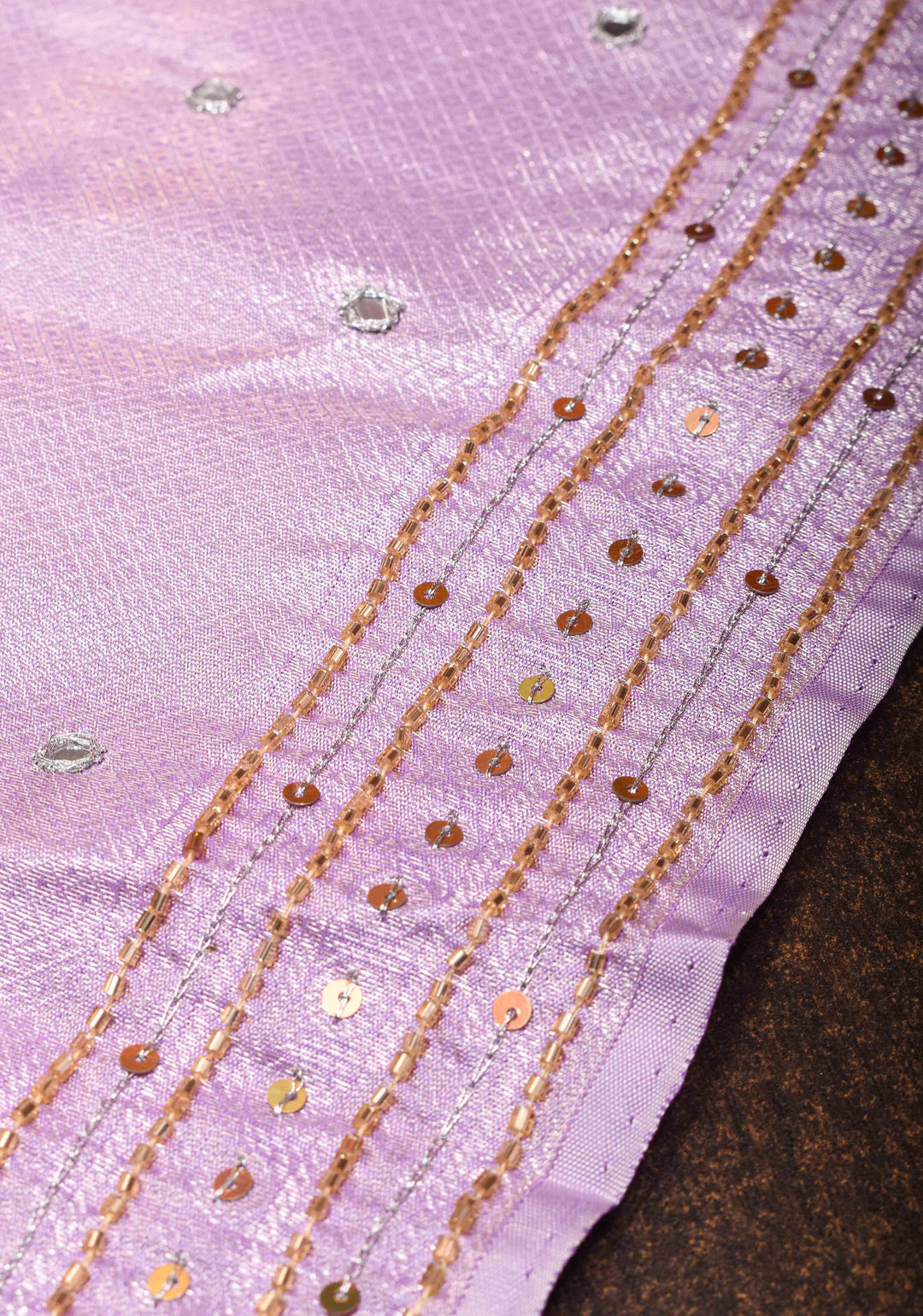 Lavender Brocade kanjivaram silk saree with Sequins Cutdana Mirror Handwork on Borders and pallu  | SILK MARK CERTIFIED