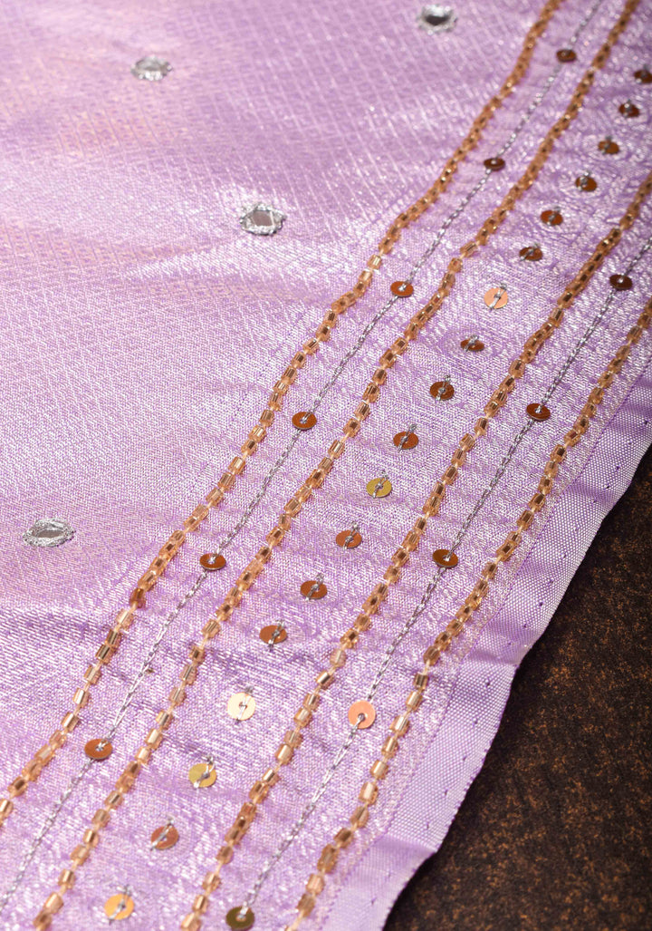 Lavender Brocade kanjivaram silk saree with Sequins Cutdana Mirror Handwork on Borders and pallu  | SILK MARK CERTIFIED