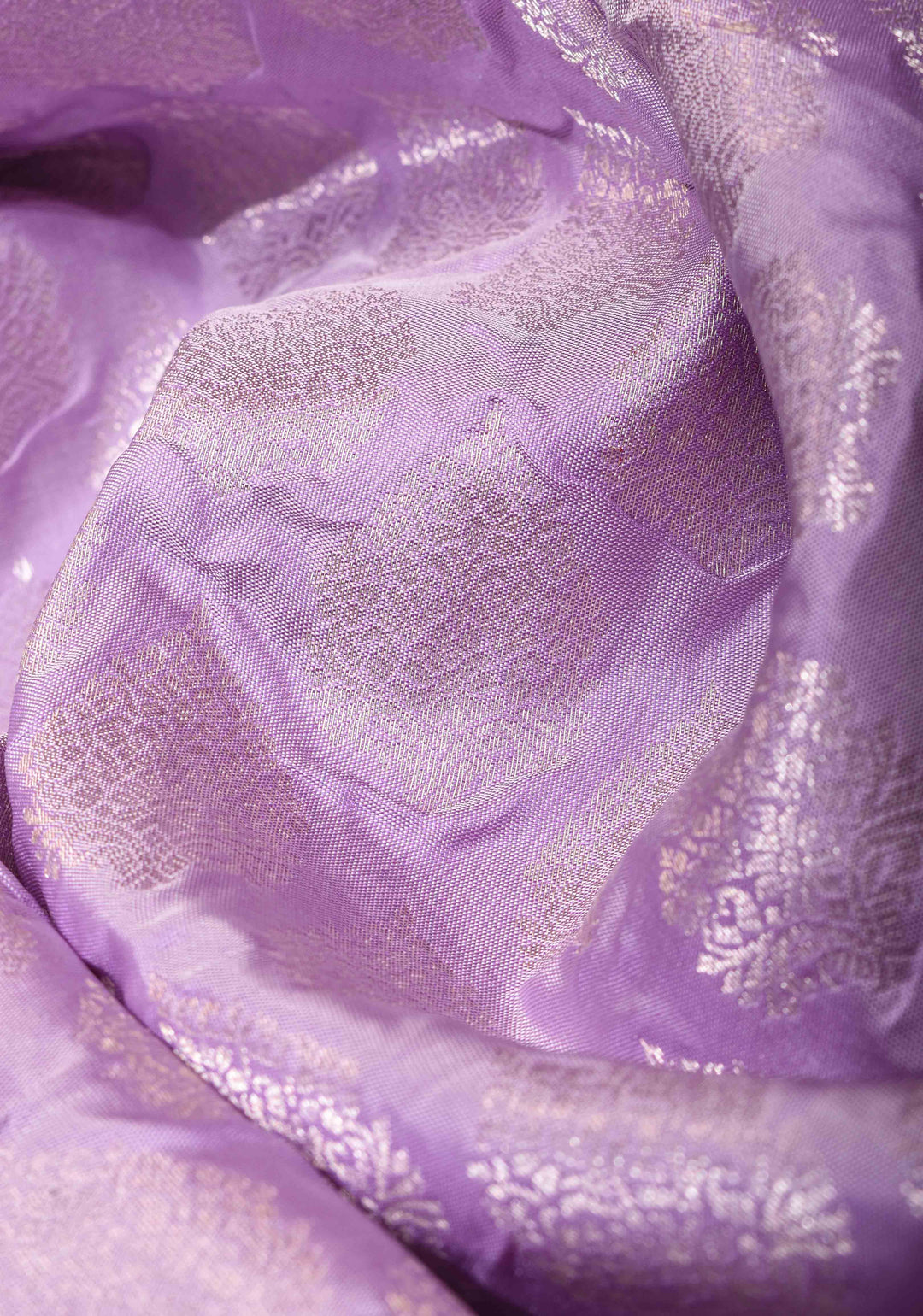 Lavender Brocade kanjivaram silk saree with Sequins Cutdana Mirror Handwork on Borders and pallu  | SILK MARK CERTIFIED