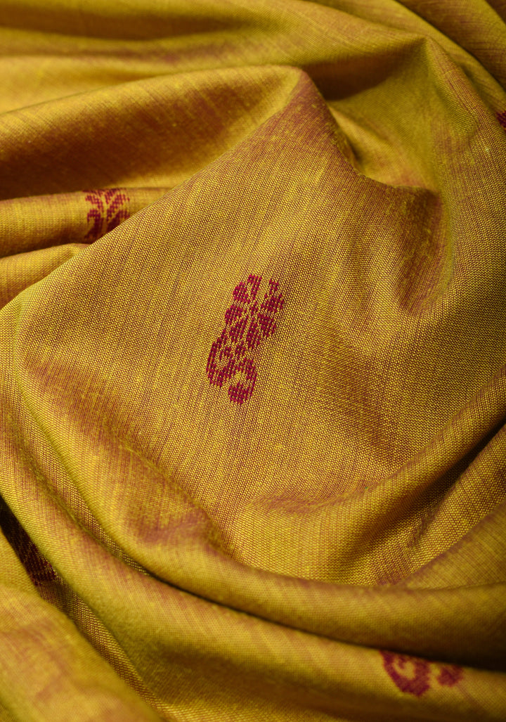 Sulphur Yellow Cotton Silk Saree with Zari Buttas and Contrast Zari Border