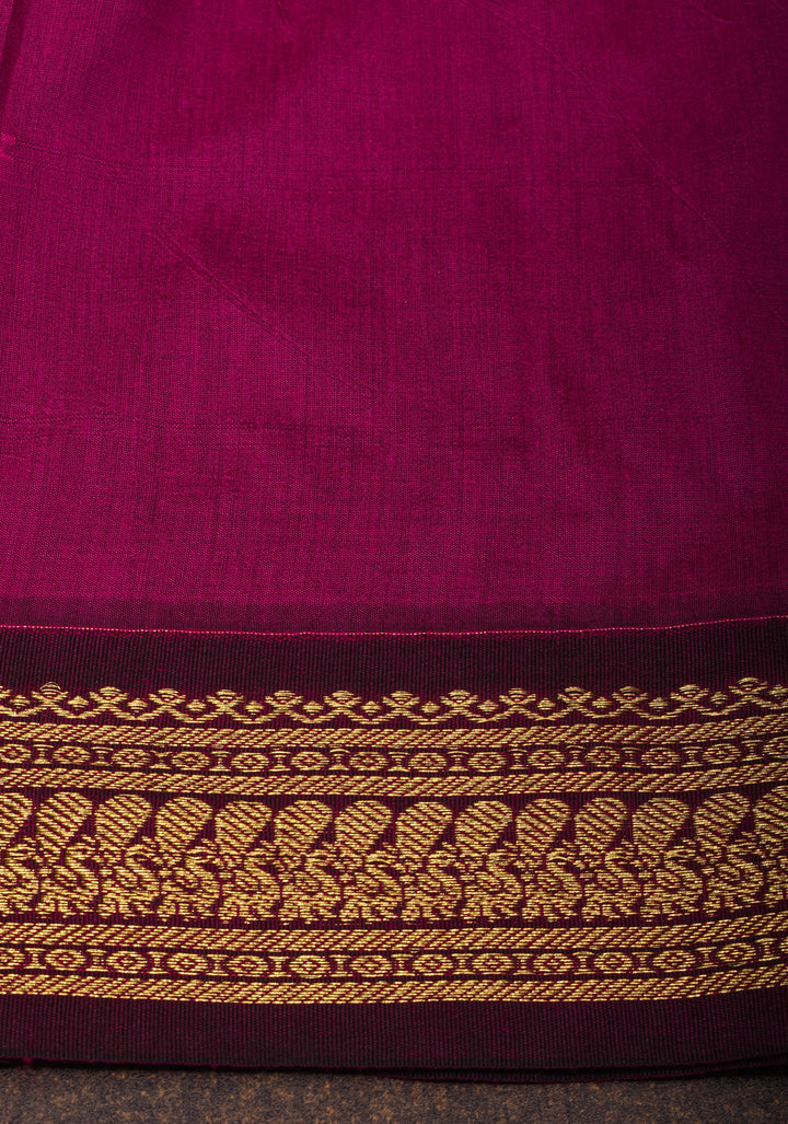Leaf Green Venkatagiri Cotton Silk Saree with Maroon Contrast Zari Borders