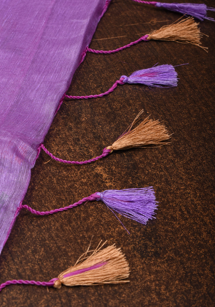Anar Buttas and Floral embroidery on Silk Linen Saree In Lilac