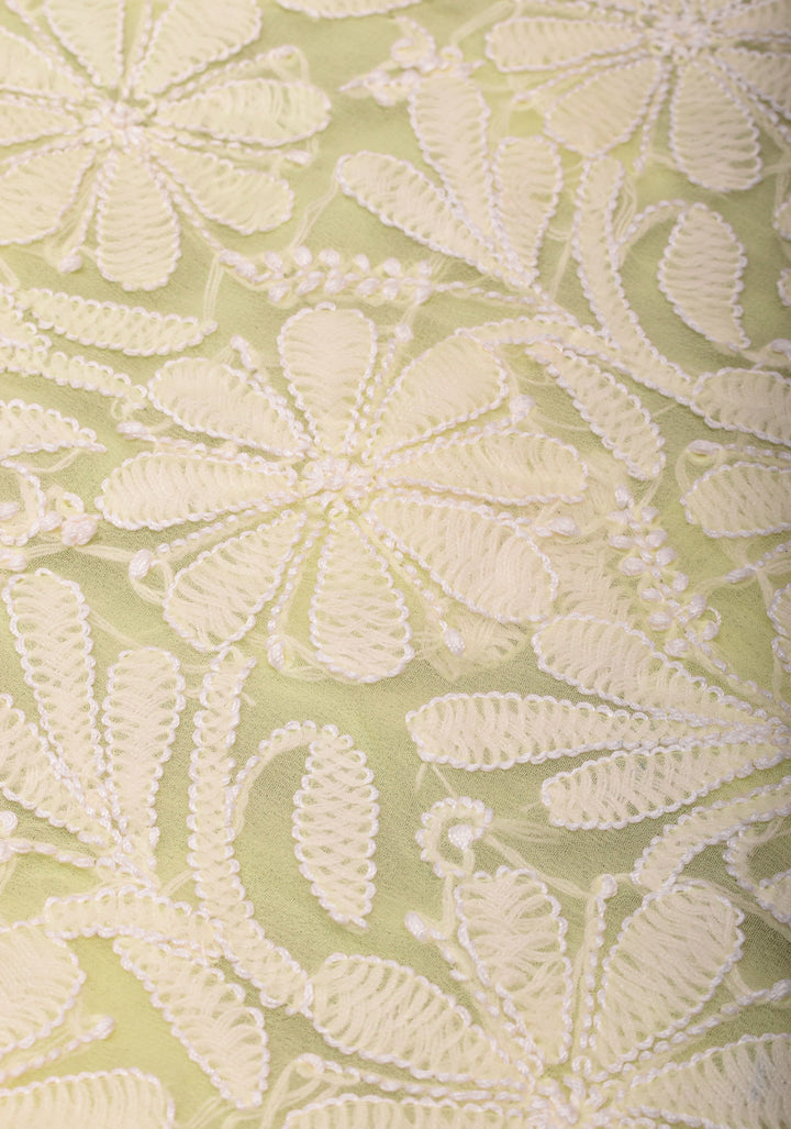 Hand Chikankari on pastel butter yellow with full body buttas and satin trim