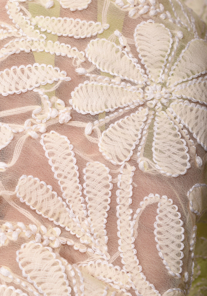 Hand Chikankari on pastel butter yellow with full body buttas and satin trim