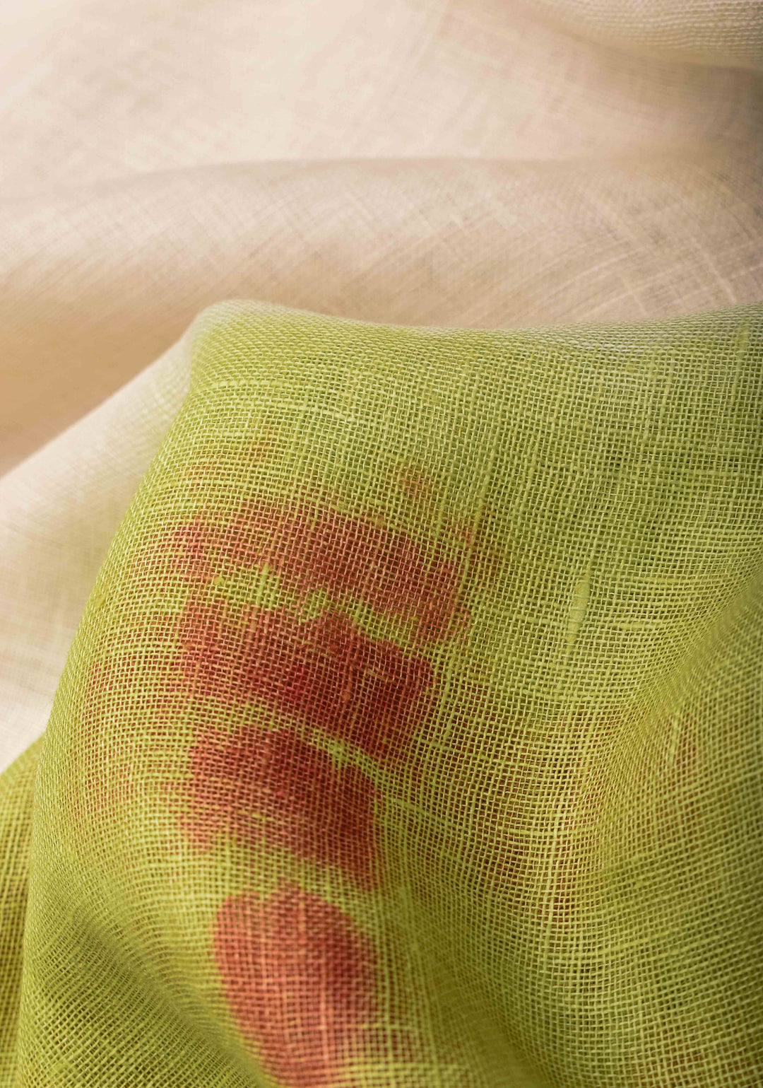 Off White and Green Shibori Linen by Linen Saree and Zari Border