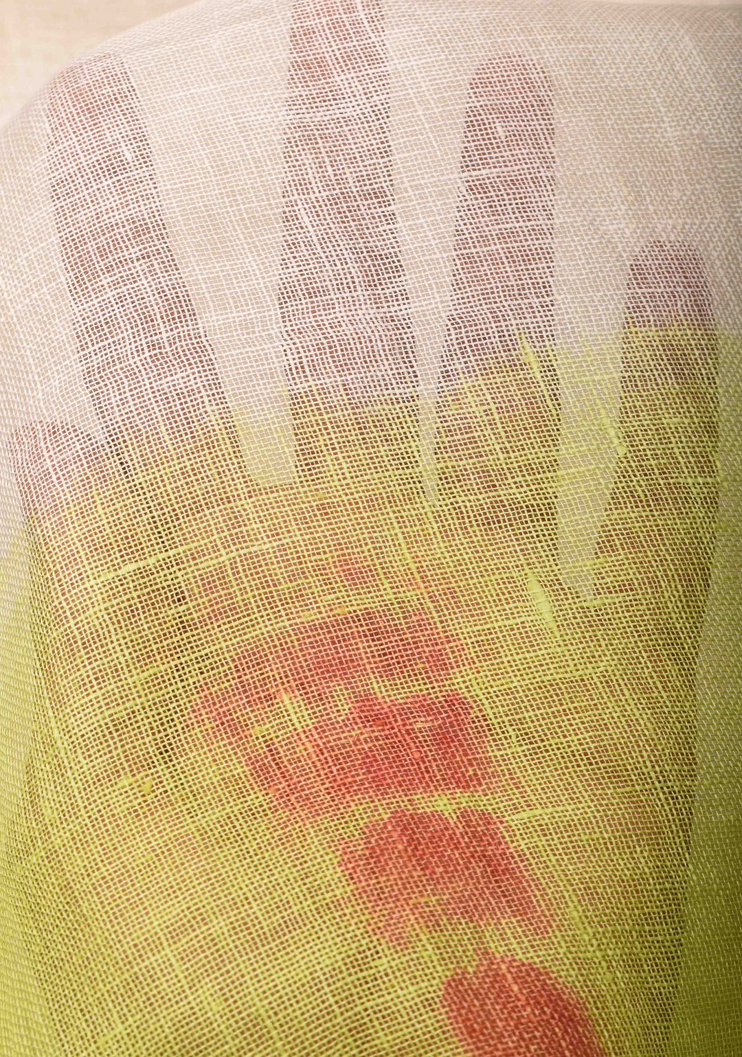 Off White and Green Shibori Linen by Linen Saree and Zari Border