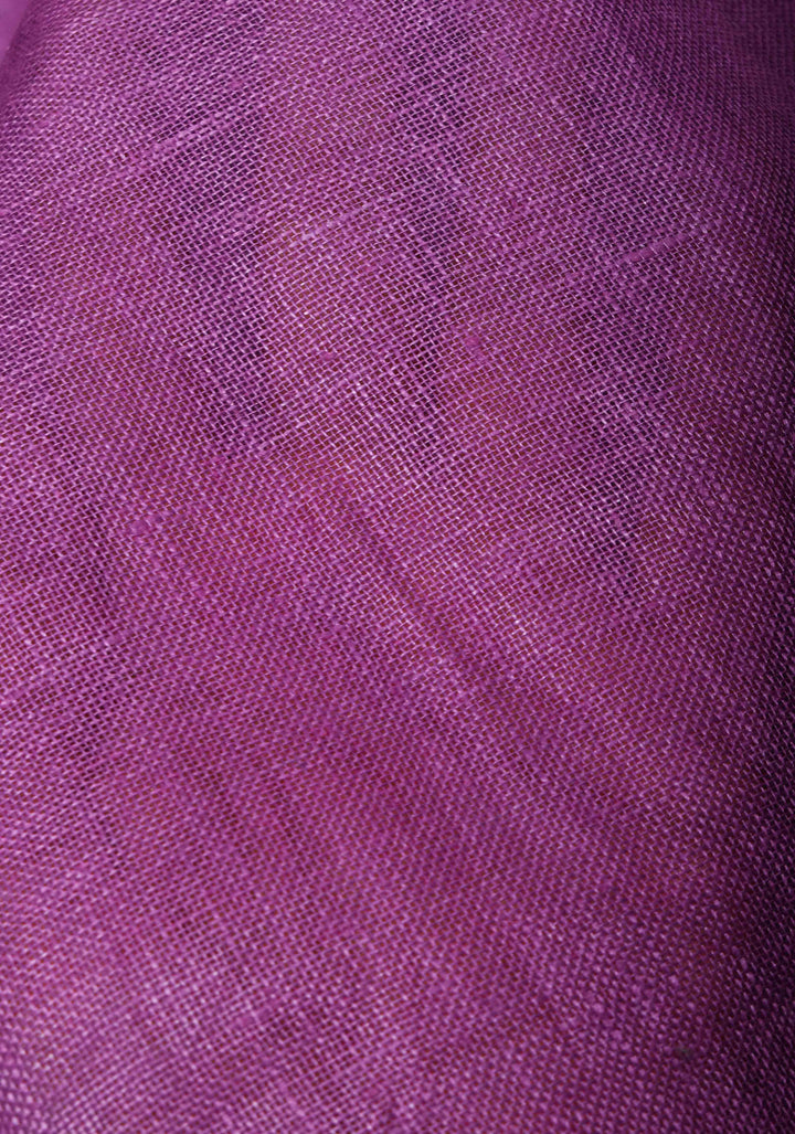 Purple Linen by Linen Saree with Zari Border and contrast green blouse Peice