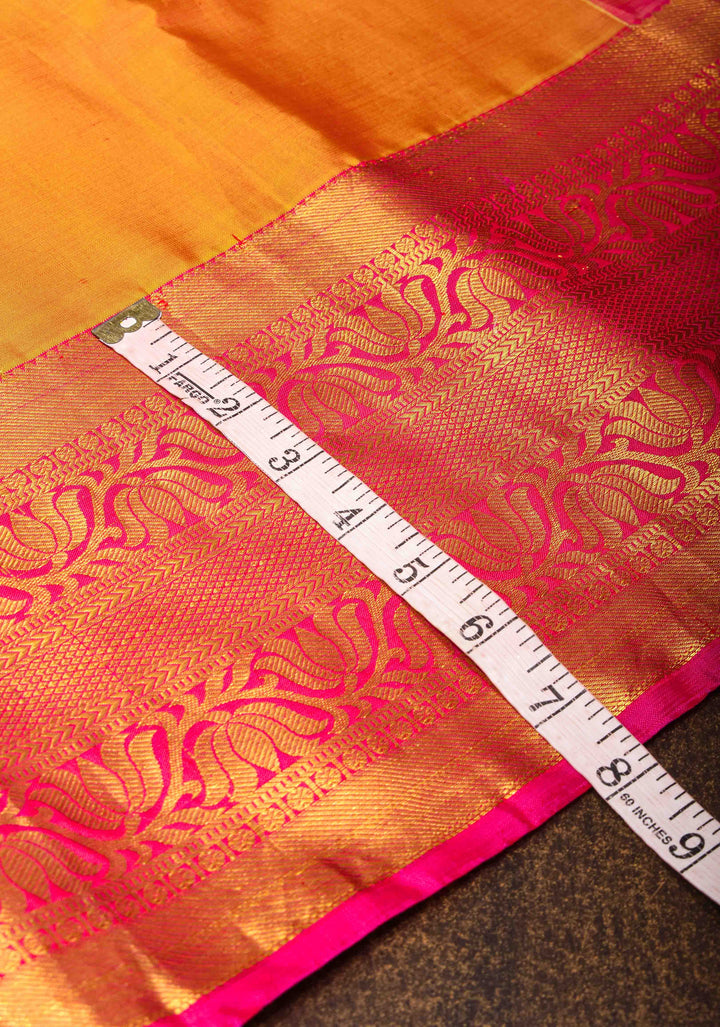 Vibrant Orange Pure Kanjivaram Silk Saree with Paisley Motifs and Wide  Zari Border | SILK MARK CERTIFIED