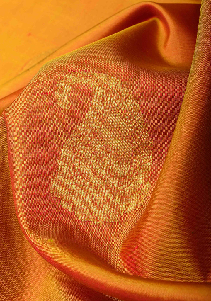 Vibrant Orange Pure Kanjivaram Silk Saree with Paisley Motifs and Wide  Zari Border | SILK MARK CERTIFIED
