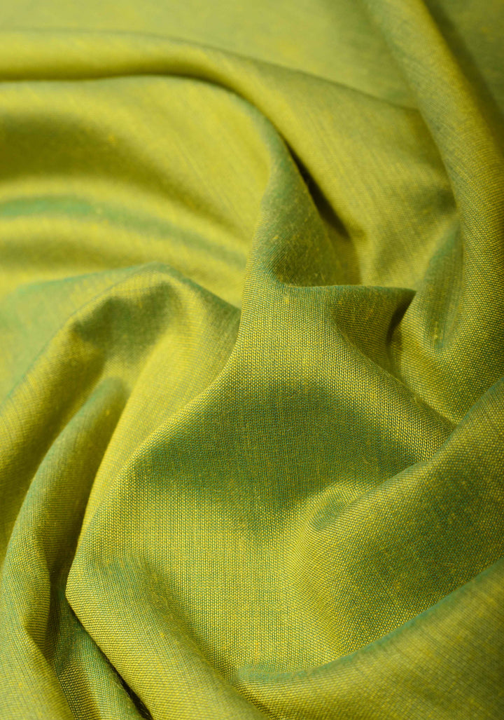 Lime Green Cotton Silk Saree with Teal contrast border