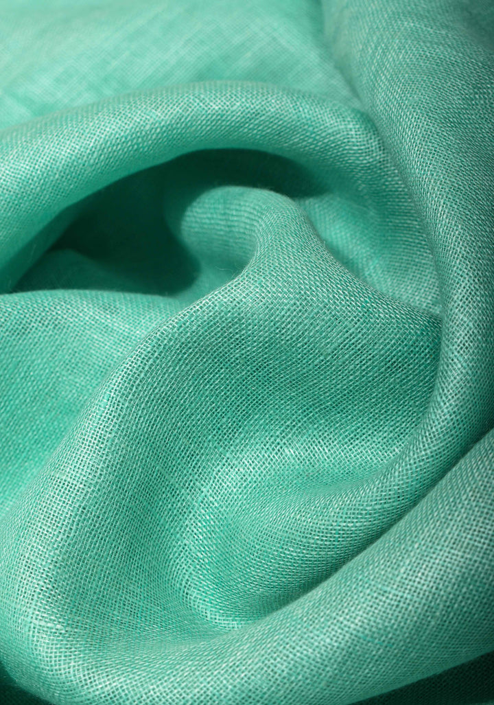 Seafoam Green Linen By  Linen Saree with Zari Border and Multicolor Tassels on Pallu