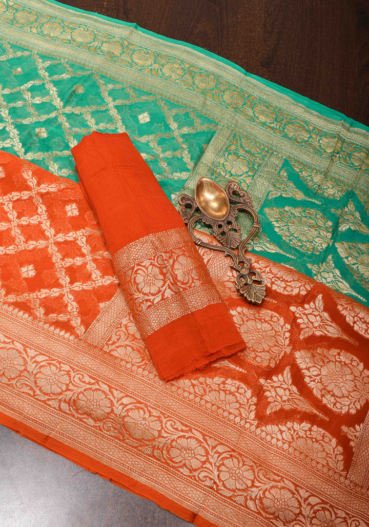 Ombre Shaded Pure Silk Georgette Banarasi Saree with Jaal Design | SILK MARK CERTIFIED