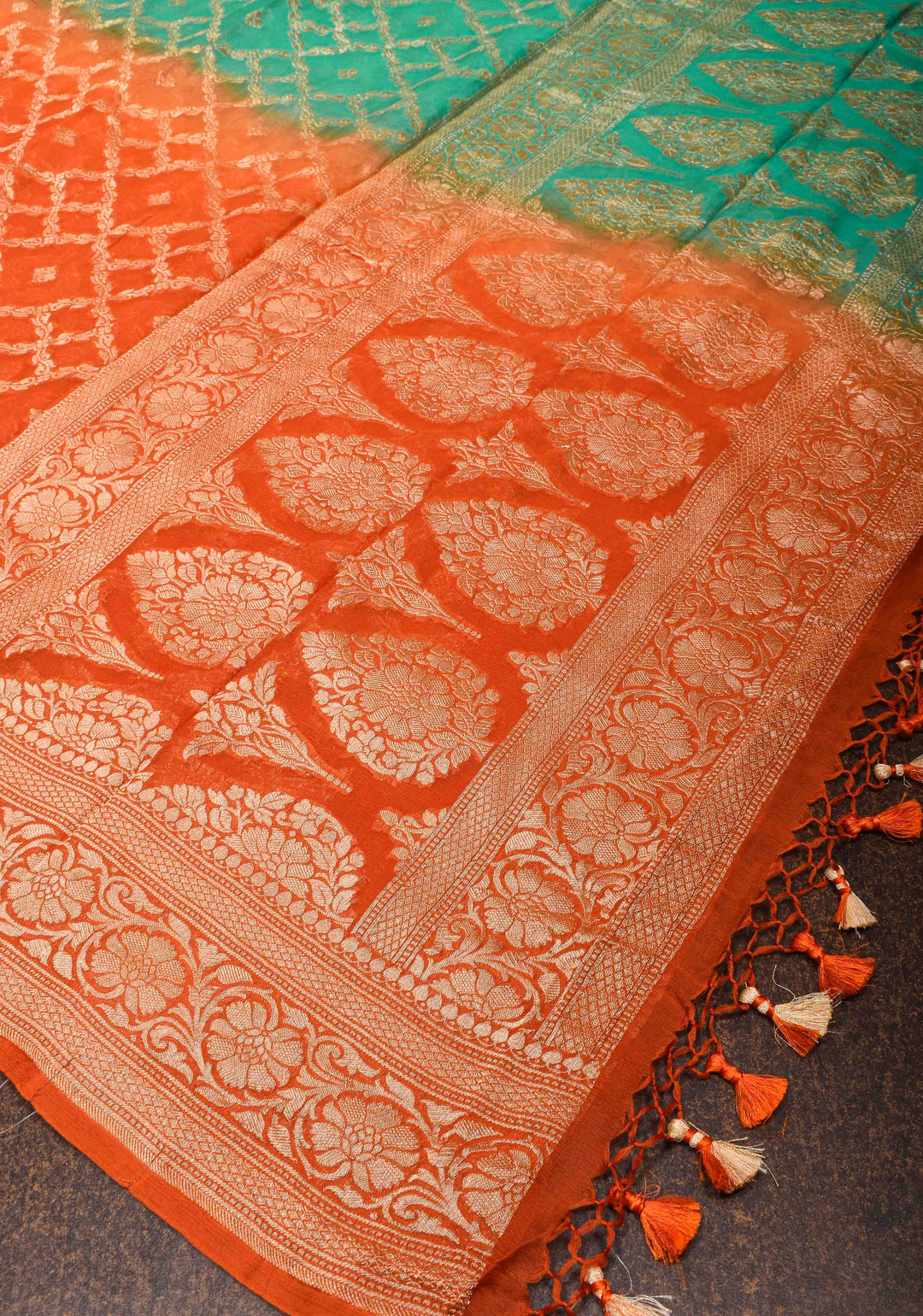 Ombre Shaded Pure Silk Georgette Banarasi Saree with Jaal Design | SILK MARK CERTIFIED