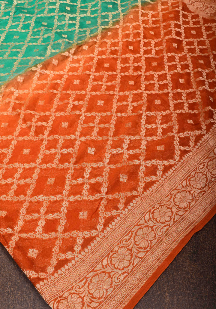 Ombre Shaded Pure Silk Georgette Banarasi Saree with Jaal Design | SILK MARK CERTIFIED