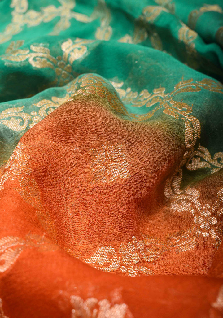 Ombre Shaded Pure Silk Georgette Banarasi Saree with Jaal Design | SILK MARK CERTIFIED