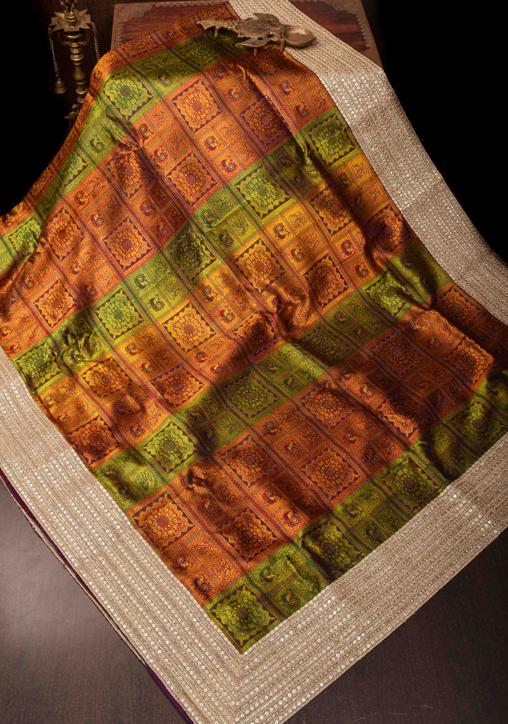 Kanjivaram Silk Saree with Meenakari Patola Brocade and sequins lace Border | SILK MARK CERTIFIED