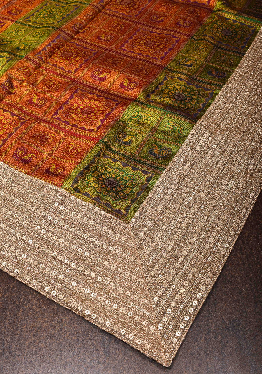 Kanjivaram Silk Saree with Meenakari Patola Brocade and sequins lace Border | SILK MARK CERTIFIED