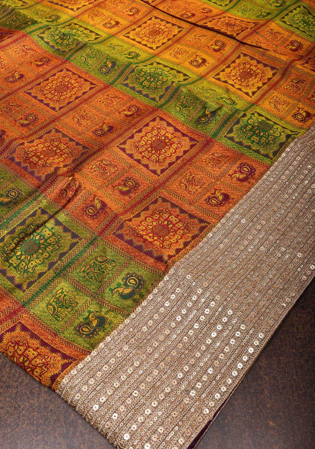 Kanjivaram Silk Saree with Meenakari Patola Brocade and sequins lace Border | SILK MARK CERTIFIED