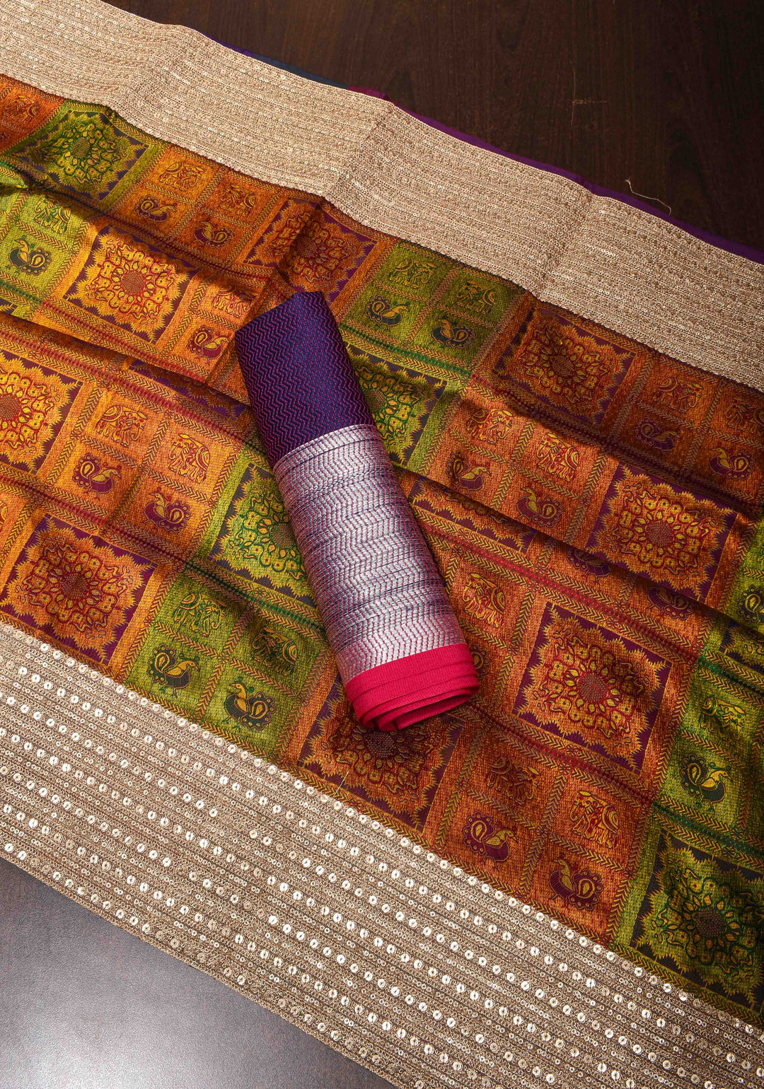 Kanjivaram Silk Saree with Meenakari Patola Brocade and sequins lace Border | SILK MARK CERTIFIED