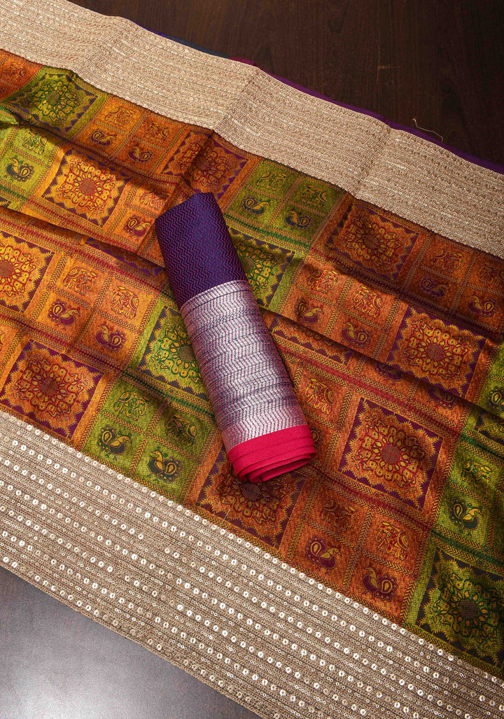 Kanjivaram Silk Saree with Meenakari Patola Brocade and sequins lace Border | SILK MARK CERTIFIED