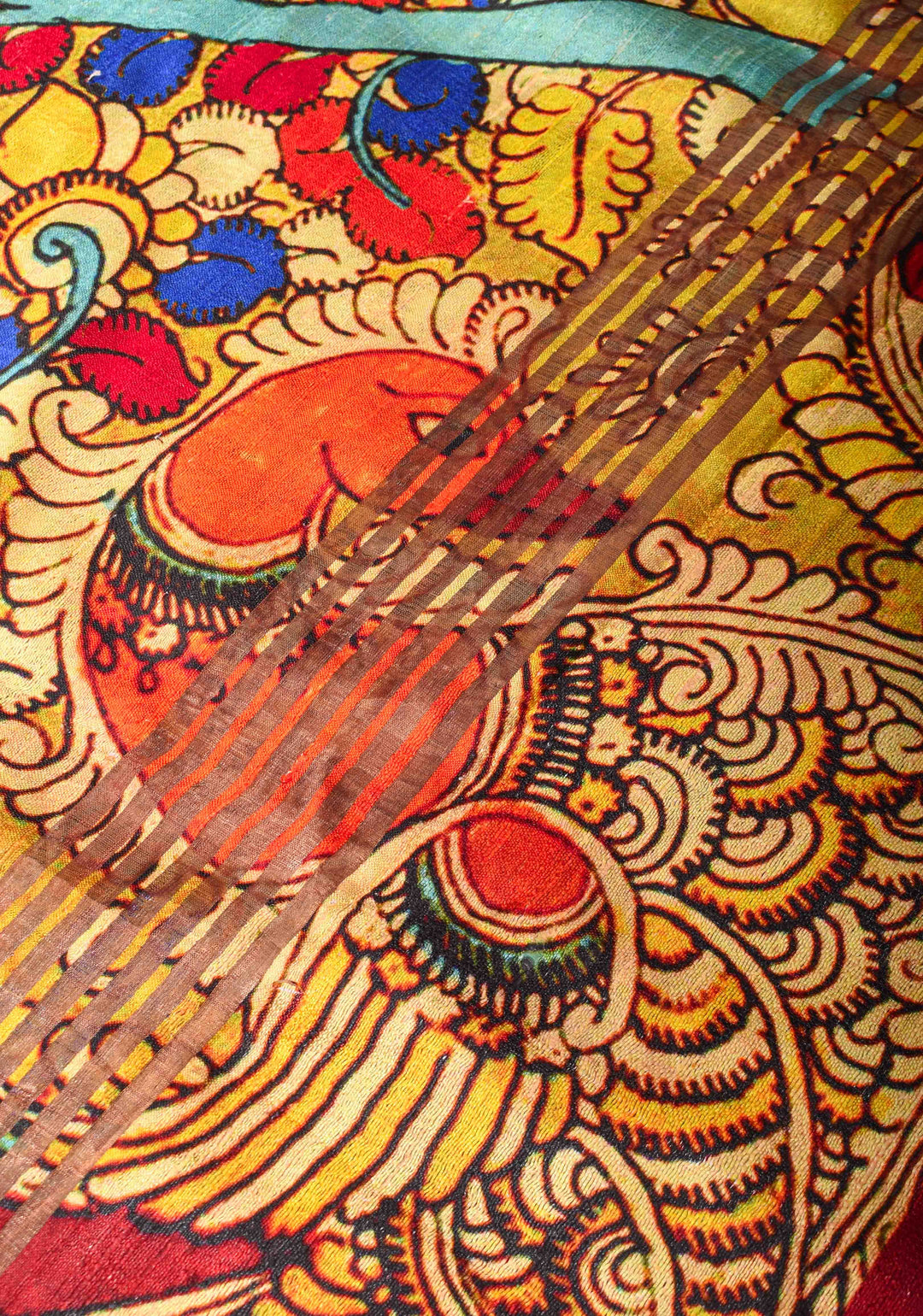 Tussar Raw Silk Saree in Multicolor with Kalamkari digital print | SILK MARK CERTIFIED