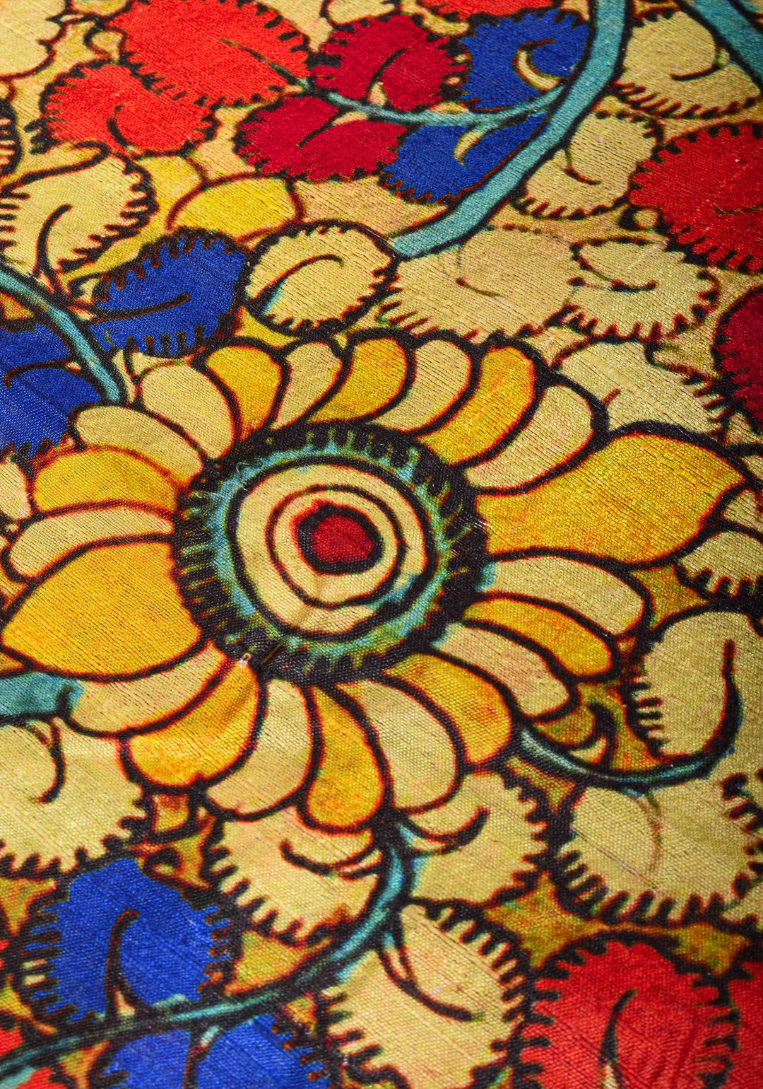 Tussar Raw Silk Saree in Multicolor with Kalamkari digital print | SILK MARK CERTIFIED