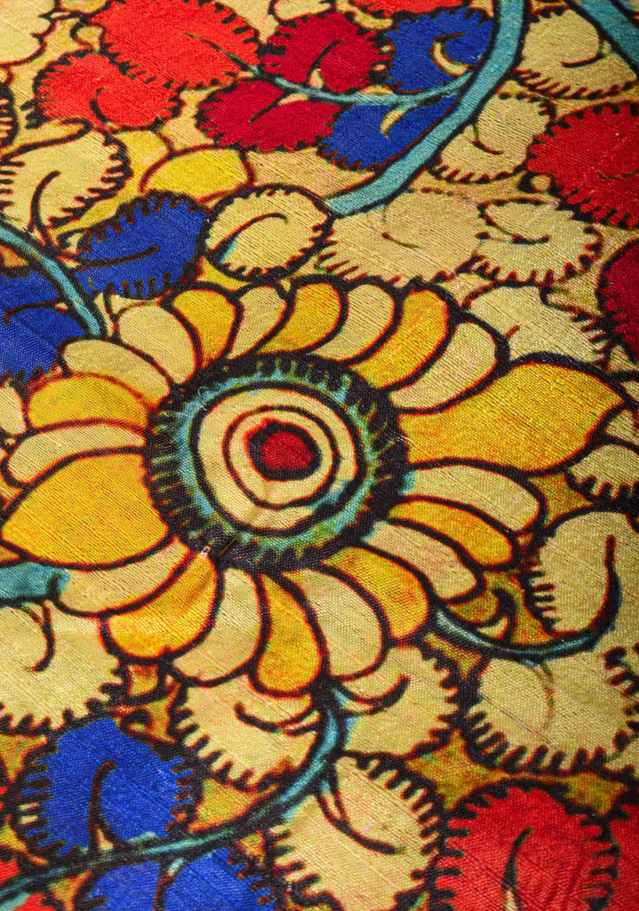 Tussar Raw Silk Saree in Multicolor with Kalamkari digital print | SILK MARK CERTIFIED