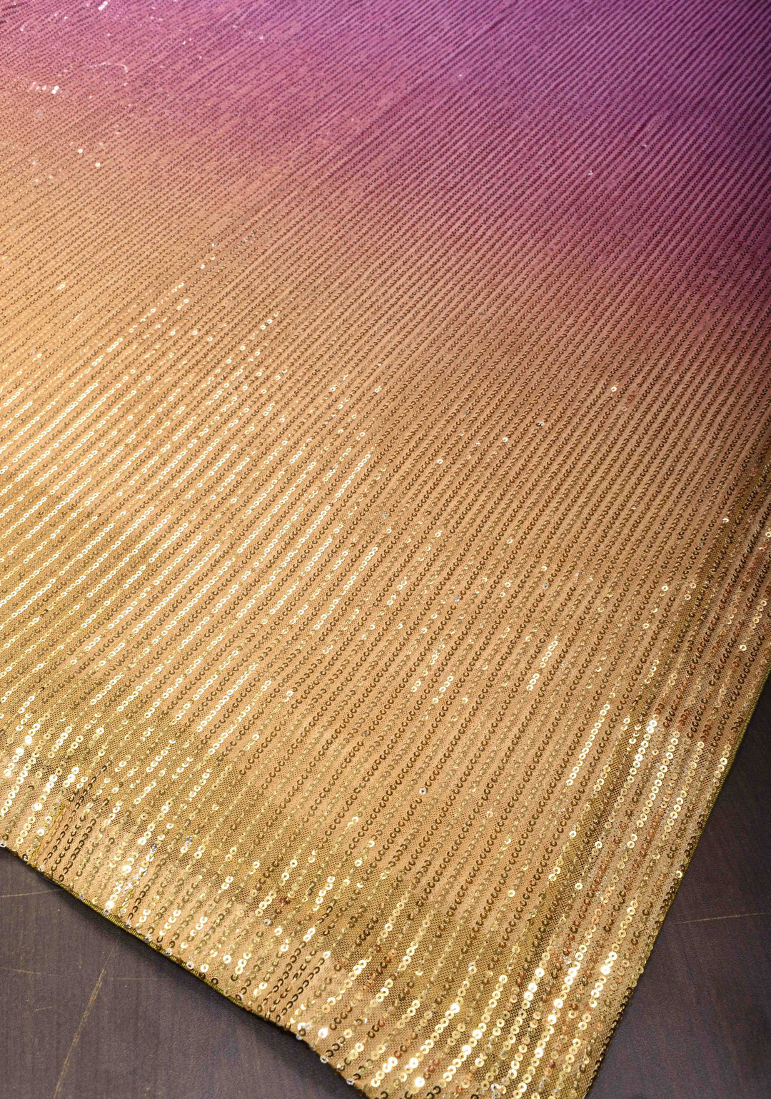 Ombre Orchid  and Olive Yellow Sequins on Net Saree