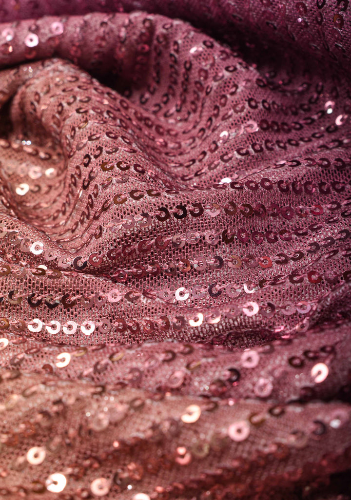 Ombre Orchid  and Olive Yellow Sequins on Net Saree