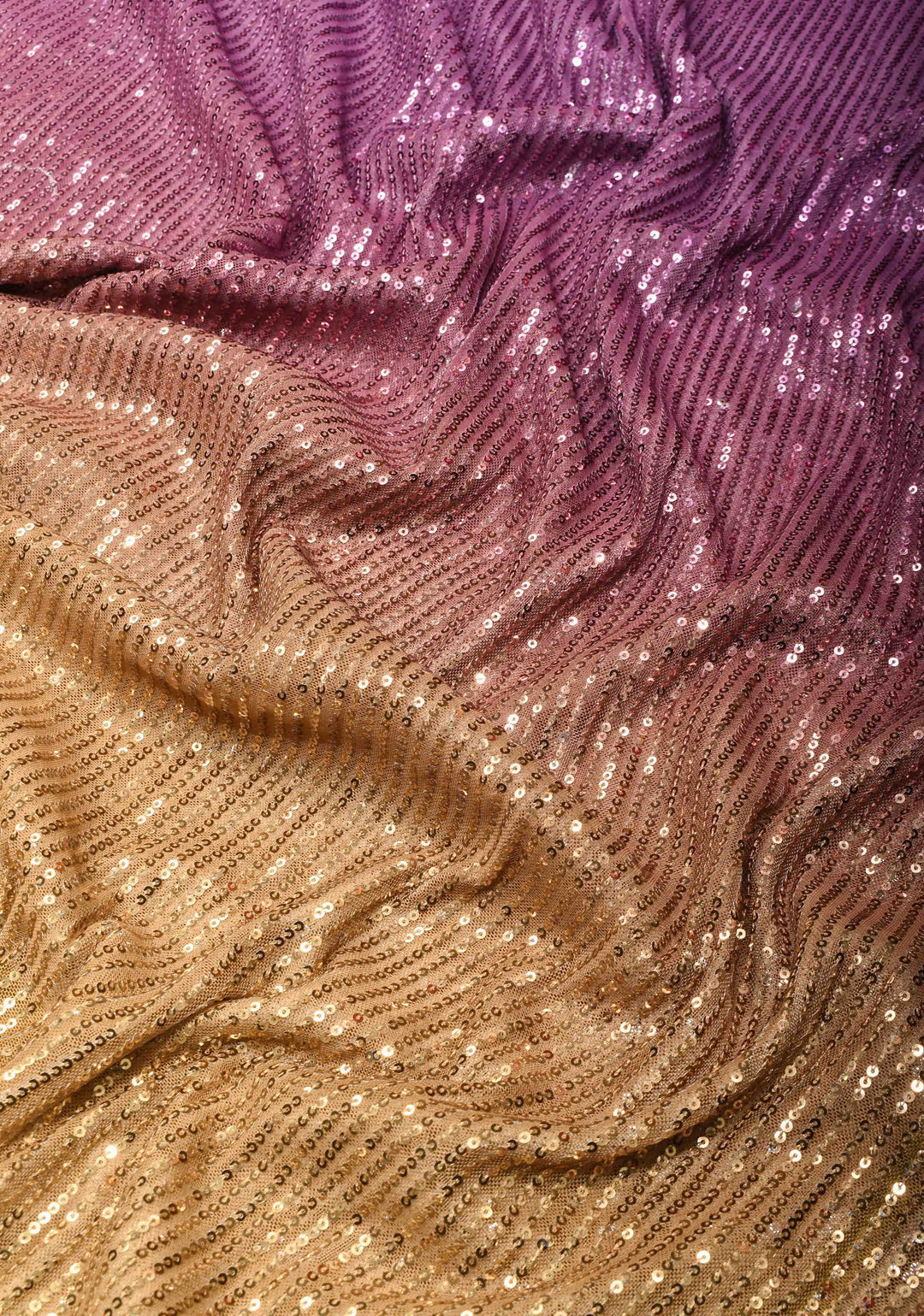 Ombre Orchid  and Olive Yellow Sequins on Net Saree