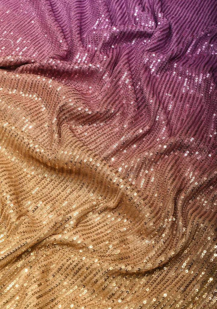 Ombre Orchid  and Olive Yellow Sequins on Net Saree