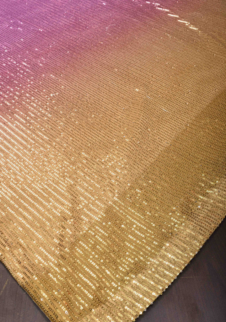 Ombre Orchid  and Olive Yellow Sequins on Net Saree