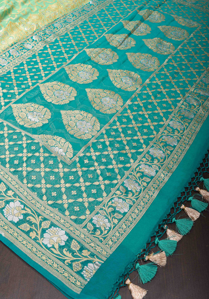 Mint Green Authentic Banarasi Silk Georgette Saree with Alfi zari detailing | SILK MARKED CERTIFIED