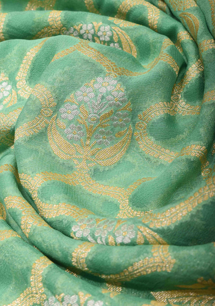 Mint Green Authentic Banarasi Silk Georgette Saree with Alfi zari detailing | SILK MARKED CERTIFIED
