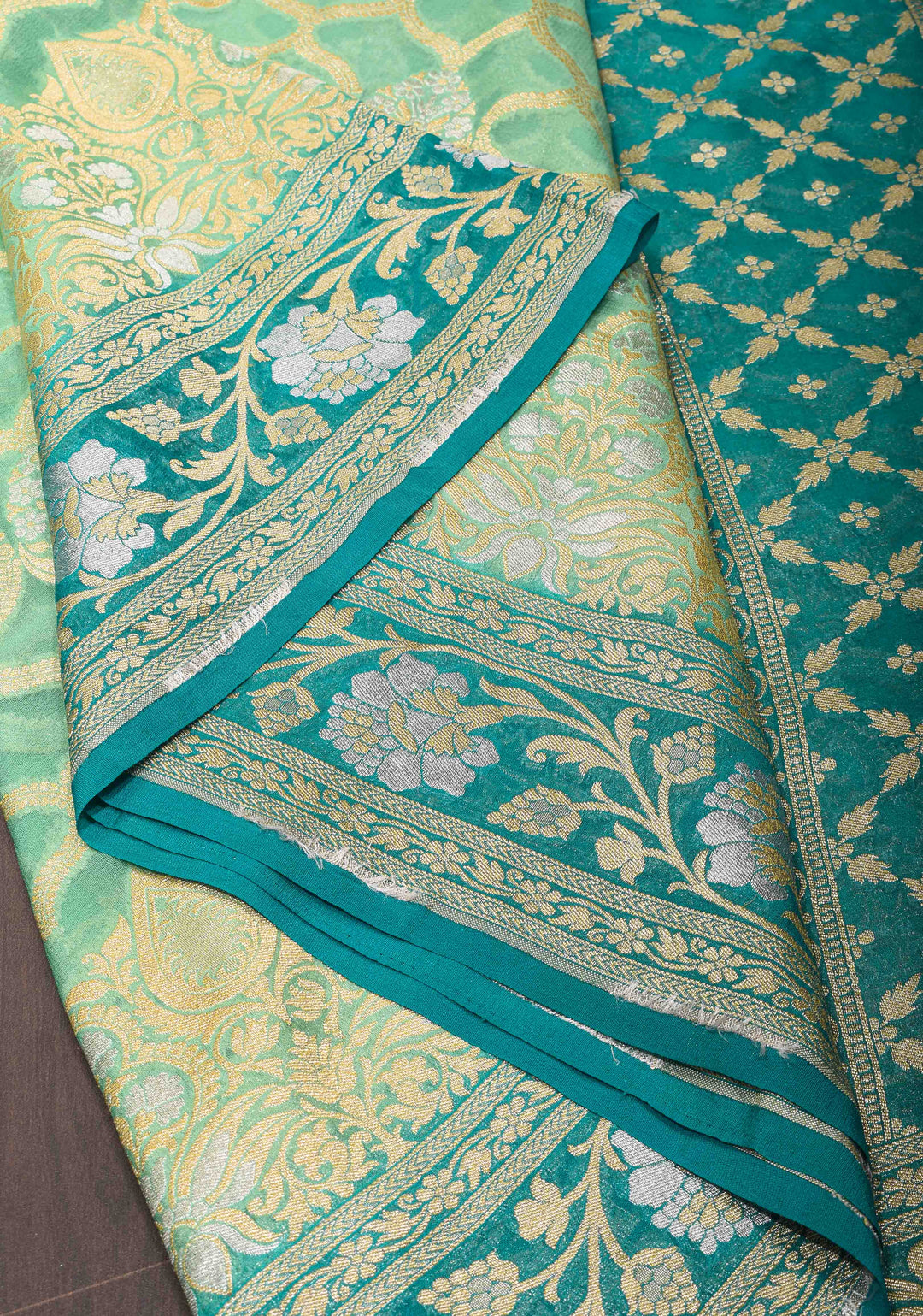 Mint Green Authentic Banarasi Silk Georgette Saree with Alfi zari detailing | SILK MARKED CERTIFIED