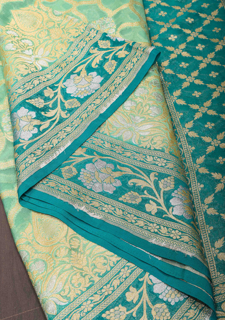 Mint Green Authentic Banarasi Silk Georgette Saree with Alfi zari detailing | SILK MARKED CERTIFIED