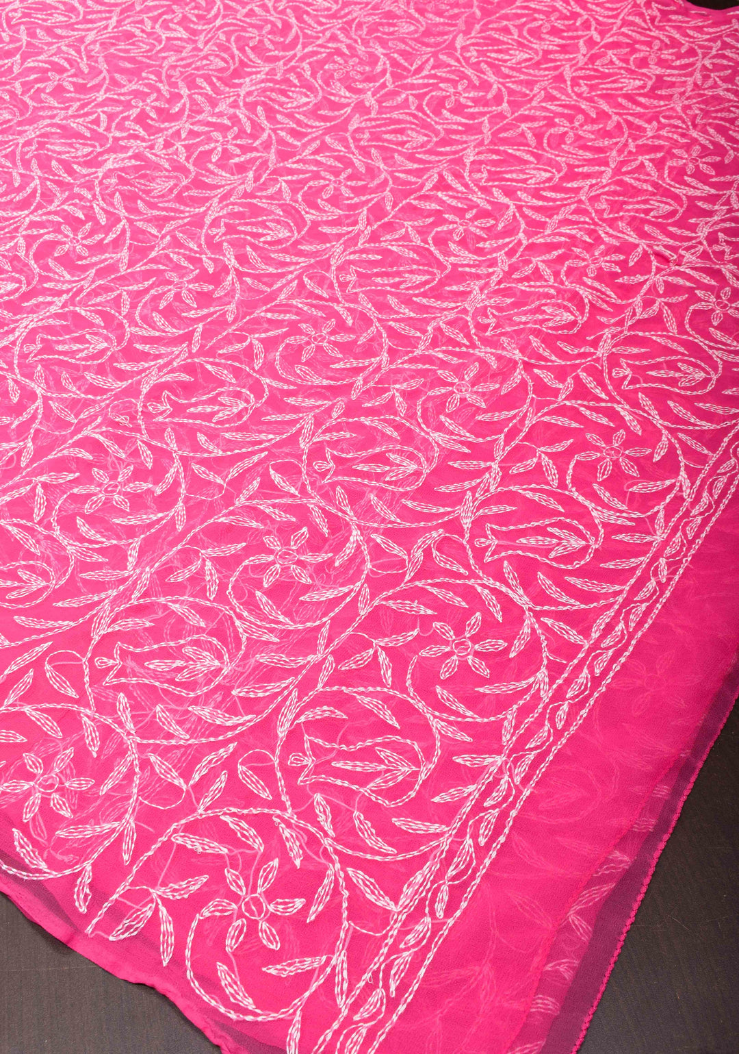 Pink Authentic Hand Tepchi Chikankari Full Jaal work on Georgette Saree