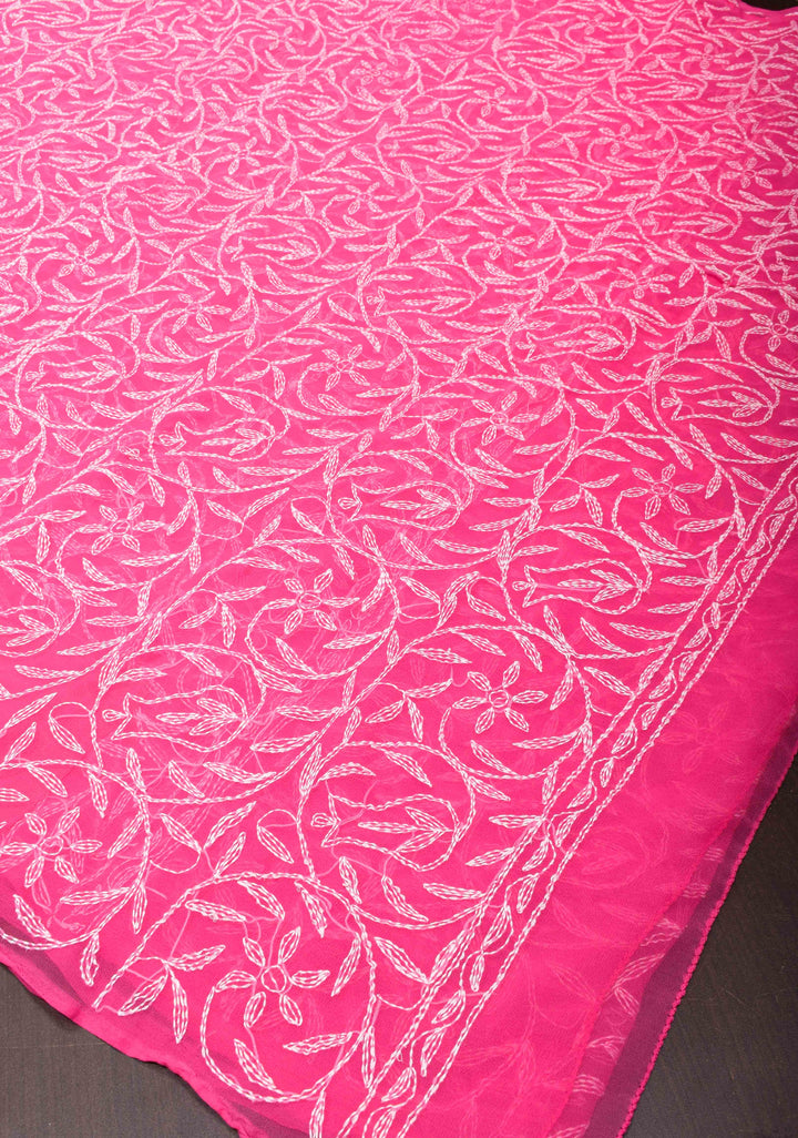 Pink Authentic Hand Tepchi Chikankari Full Jaal work on Georgette Saree