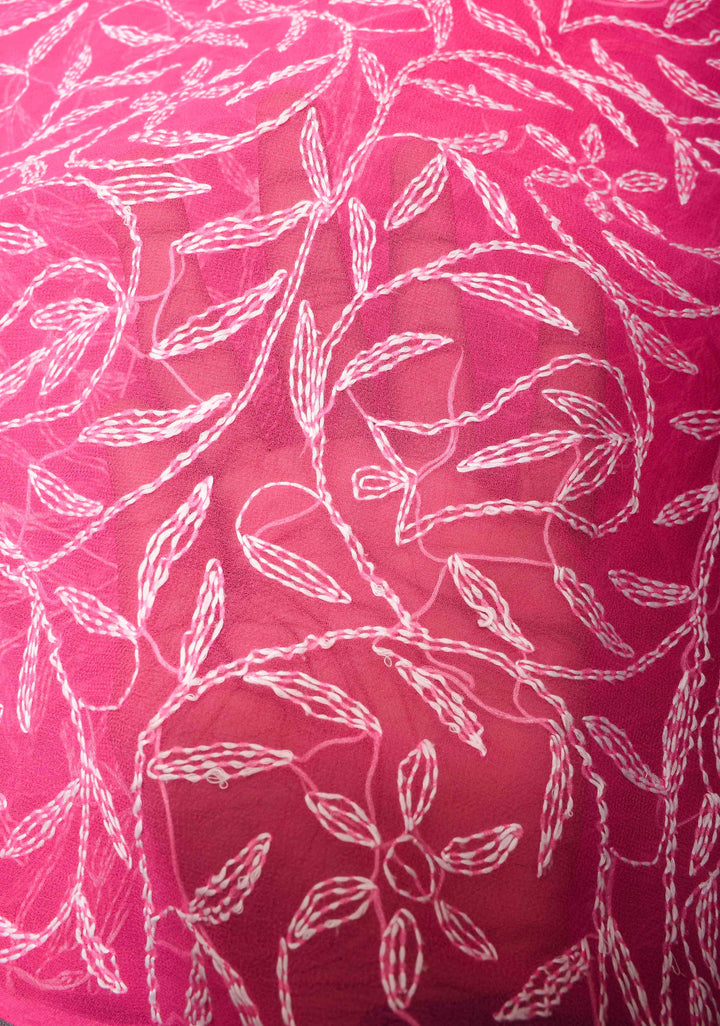 Pink Authentic Hand Tepchi Chikankari Full Jaal work on Georgette Saree