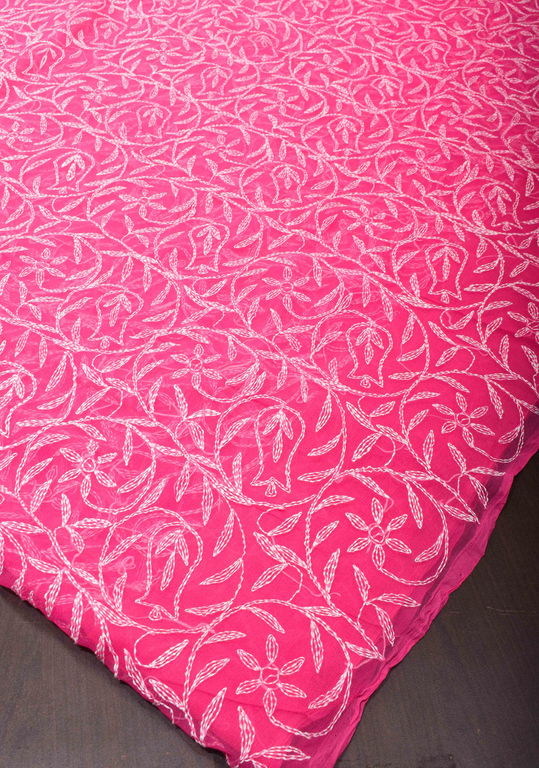 Pink Authentic Hand Tepchi Chikankari Full Jaal work on Georgette Saree