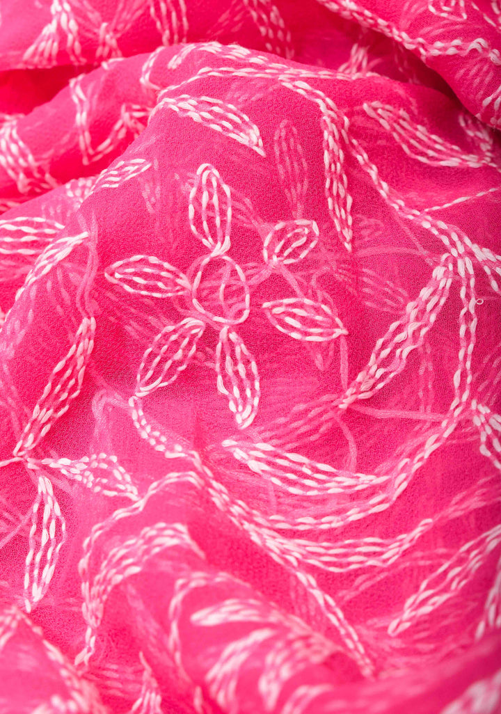 Pink Authentic Hand Tepchi Chikankari Full Jaal work on Georgette Saree